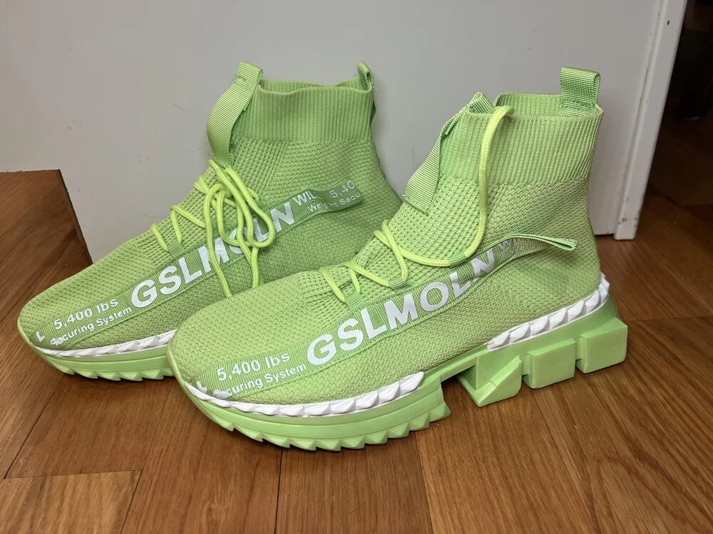 GSLMOLN High Top Shoes Mens Size 12 Green Mesh Sock Sneaker Athletic Casual